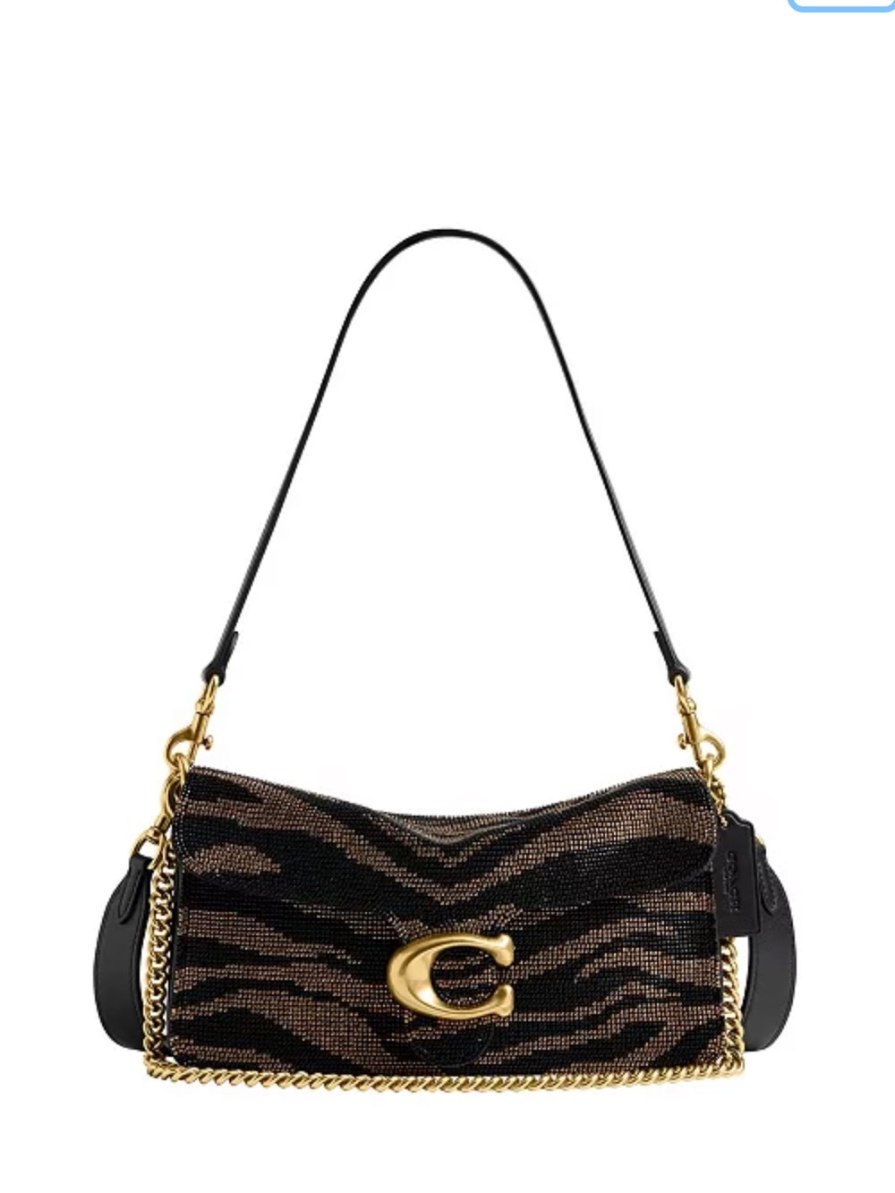 Black & Brown Zebra Accent Shoulder Bag with Gold Hardware
